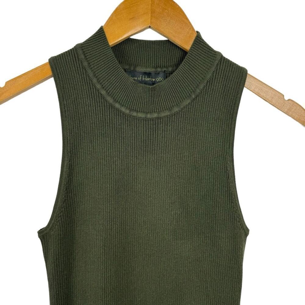 House of Harlow 1960 Sleeveless Mock Neck Ribbed Midi Dress Forest Green Small - Picture 6 of 16